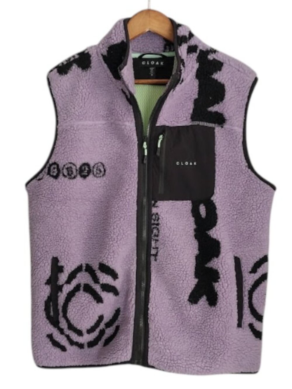 Cloak Men's Sherpa Fleece Vest Full Zip Size M Lavender Cyberpunk Streetwear